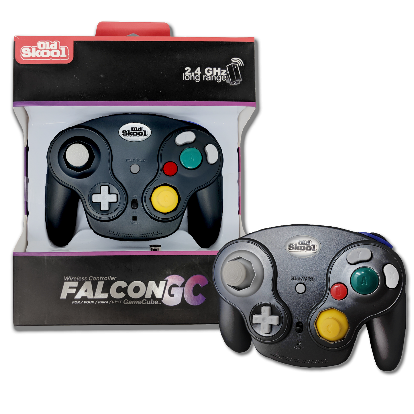 Old Skool Falcon Wireless GameCube Controller – Black (Brand New)