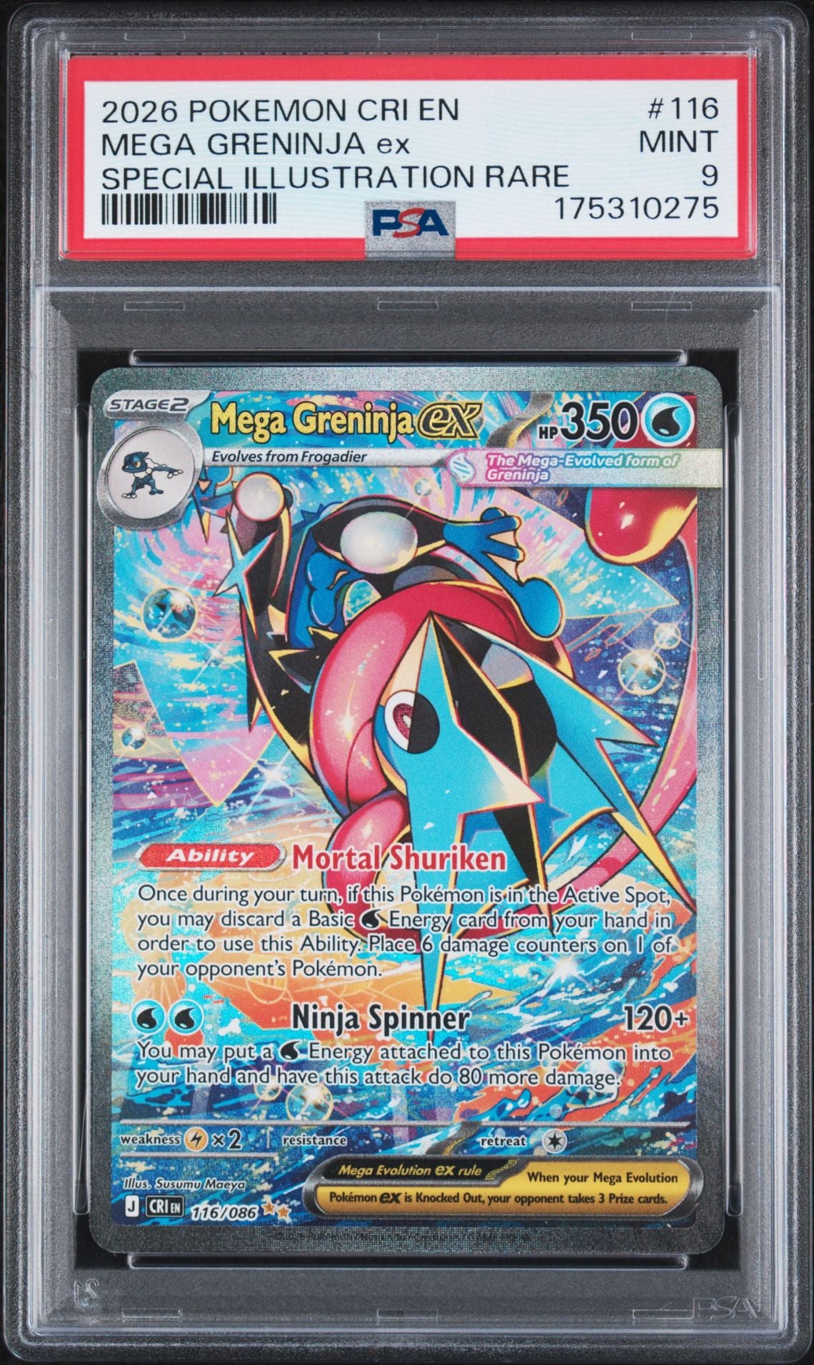 Mega Greninja ex #116 – Chaos Rising – Special Illustration Rare – PSA 9 – Pokémon Card
