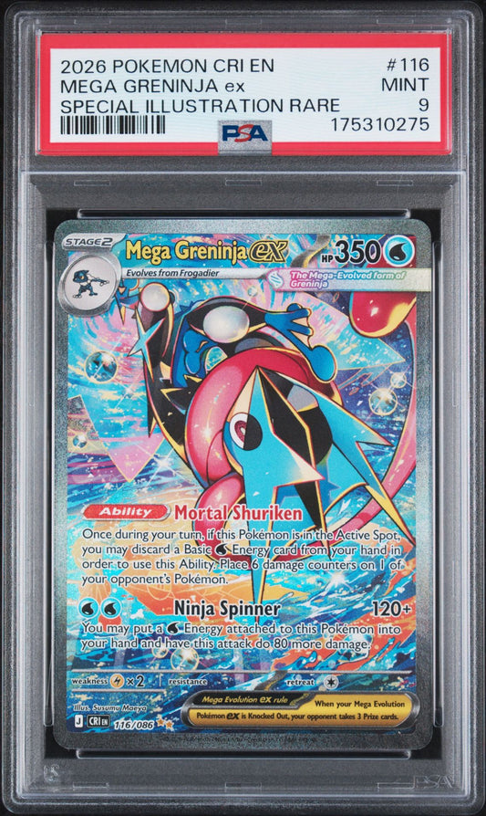 Mega Greninja ex #116 – Chaos Rising – Special Illustration Rare – PSA 9 – Pokémon Card